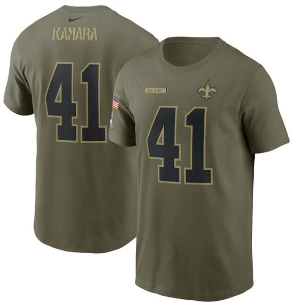 Men's New Orleans Saints #41 Alvin Kamara 2021 Olive Salute To Service Legend Performance T-Shirt - Click Image to Close